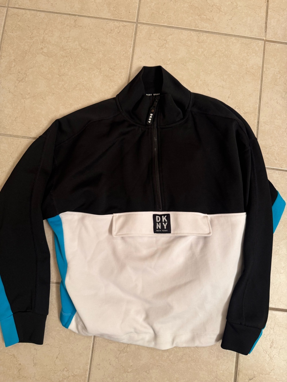 DKNY Black Zip-Front Sport Pullover